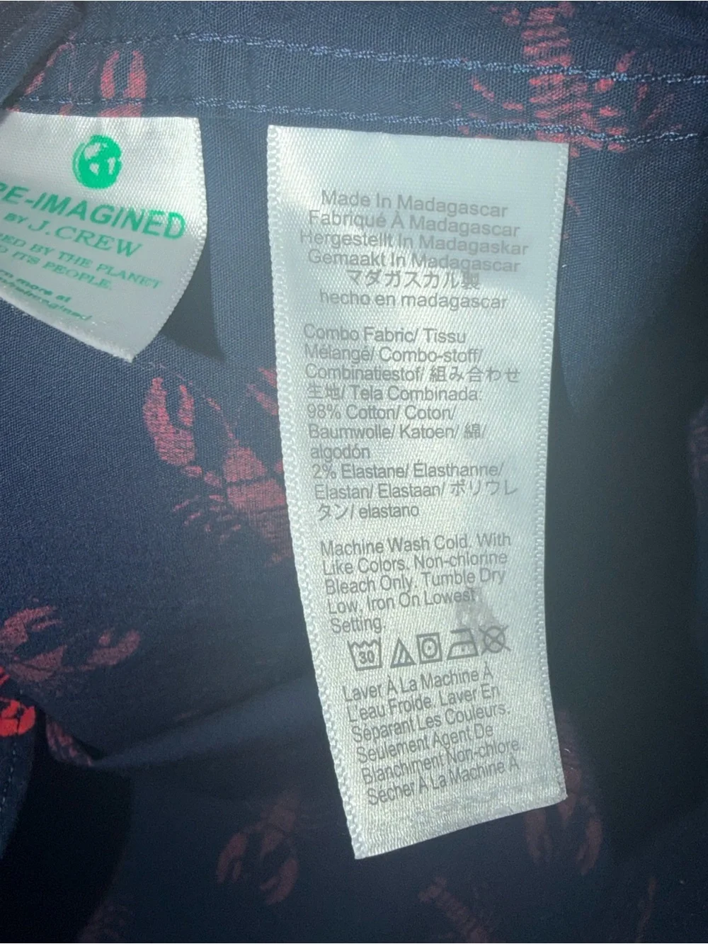 J. Crew Navy Short-Sleeve Button-Down with Red Lobster Print